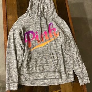 Pink VS Gray Pullover Hoodie w/ Neon Lettering Med